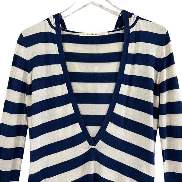 Minnie Rose Silk Cashmere Hooded Tunic Top Size S Deep V-Neck Striped - Picture 7 of 7